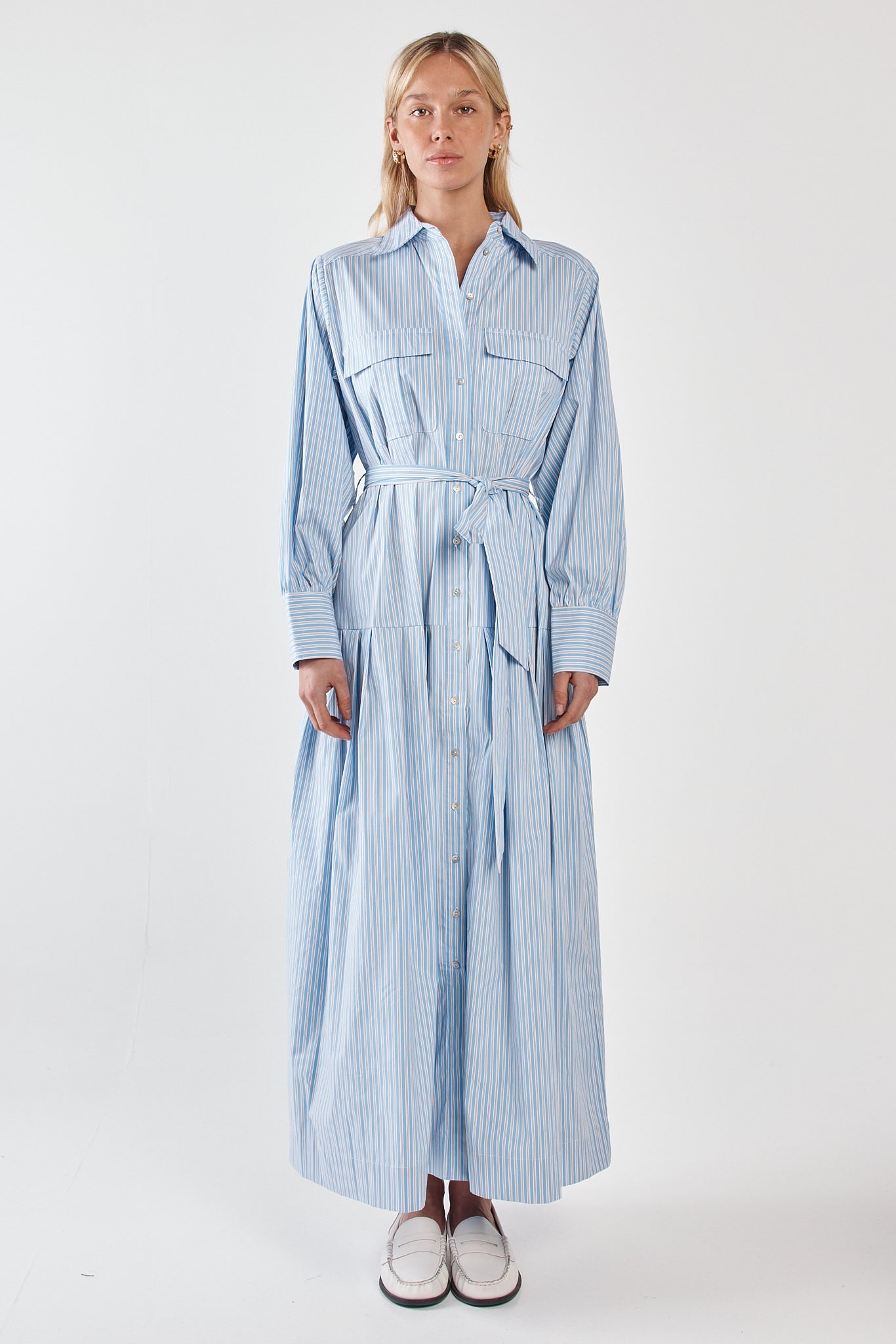 Sass Clothing Christa Stripe Shirt Dress (Blue Choc Stripe)