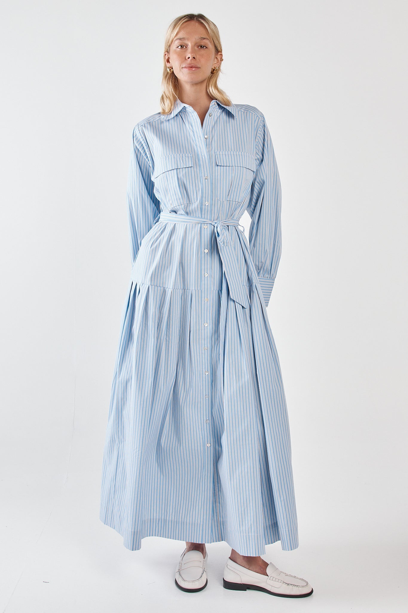 Sass Clothing Christa Stripe Shirt Dress (Blue Choc Stripe)