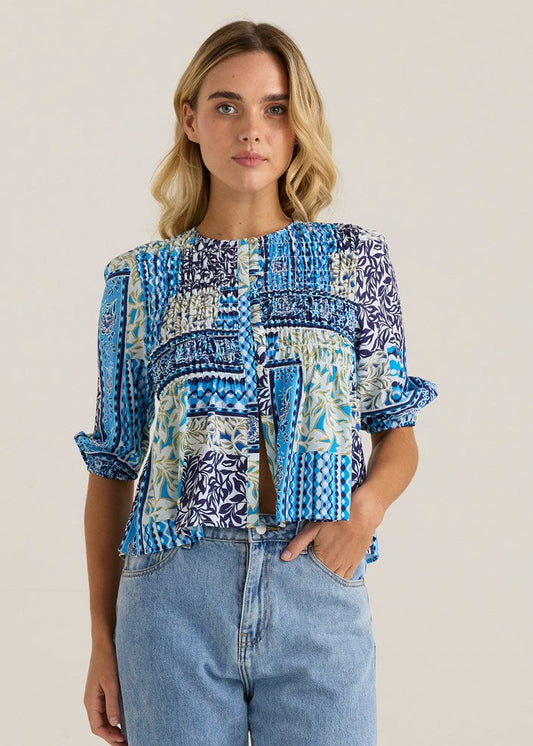 Image of Blouses. Product name - Isra Peplum Blouse Sea Meadow in Sea Meadow colour by brand - Sass Clothing