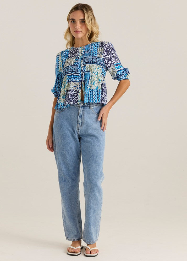 Sass Clothing Isra Peplum Blouse (Sea Meadow)