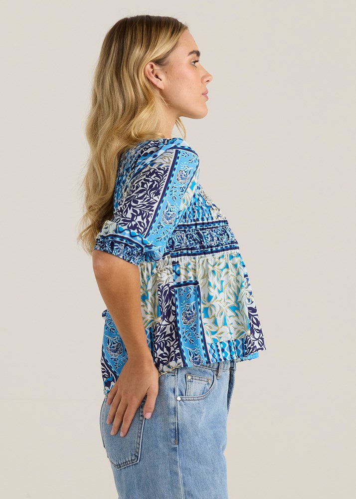 Sass Clothing Isra Peplum Blouse (Sea Meadow)