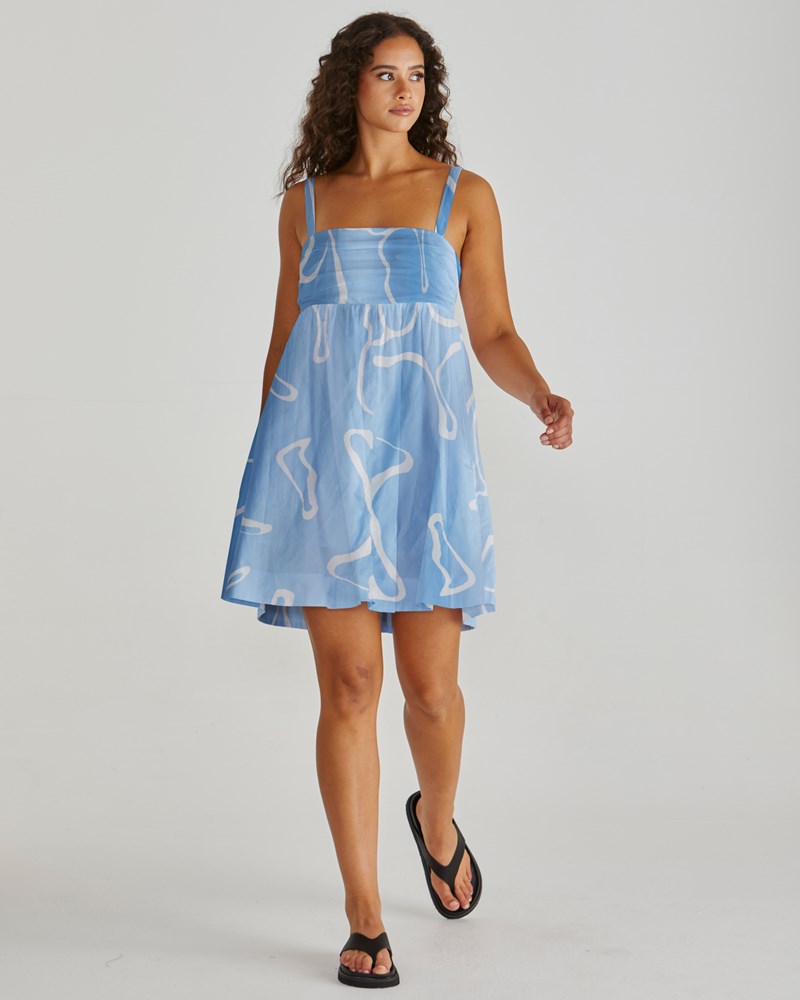 Image of Dresses. Product name - Tilda Empire Line Mini Dress Abstract Daisy in Abstract Daisy colour by brand - Sass Clothing