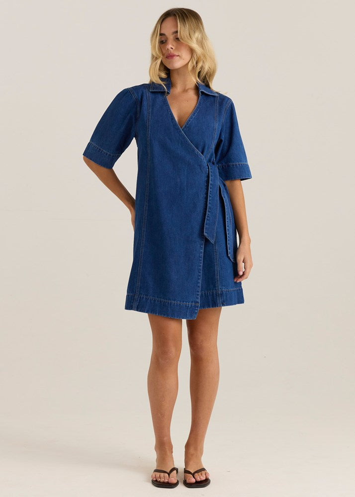 Sass Clothing Sylvia Denim Wrap Dress (Classic Blue Wash)