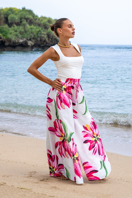 Heychic Gracie Floral Wide Leg Pants (Pink)