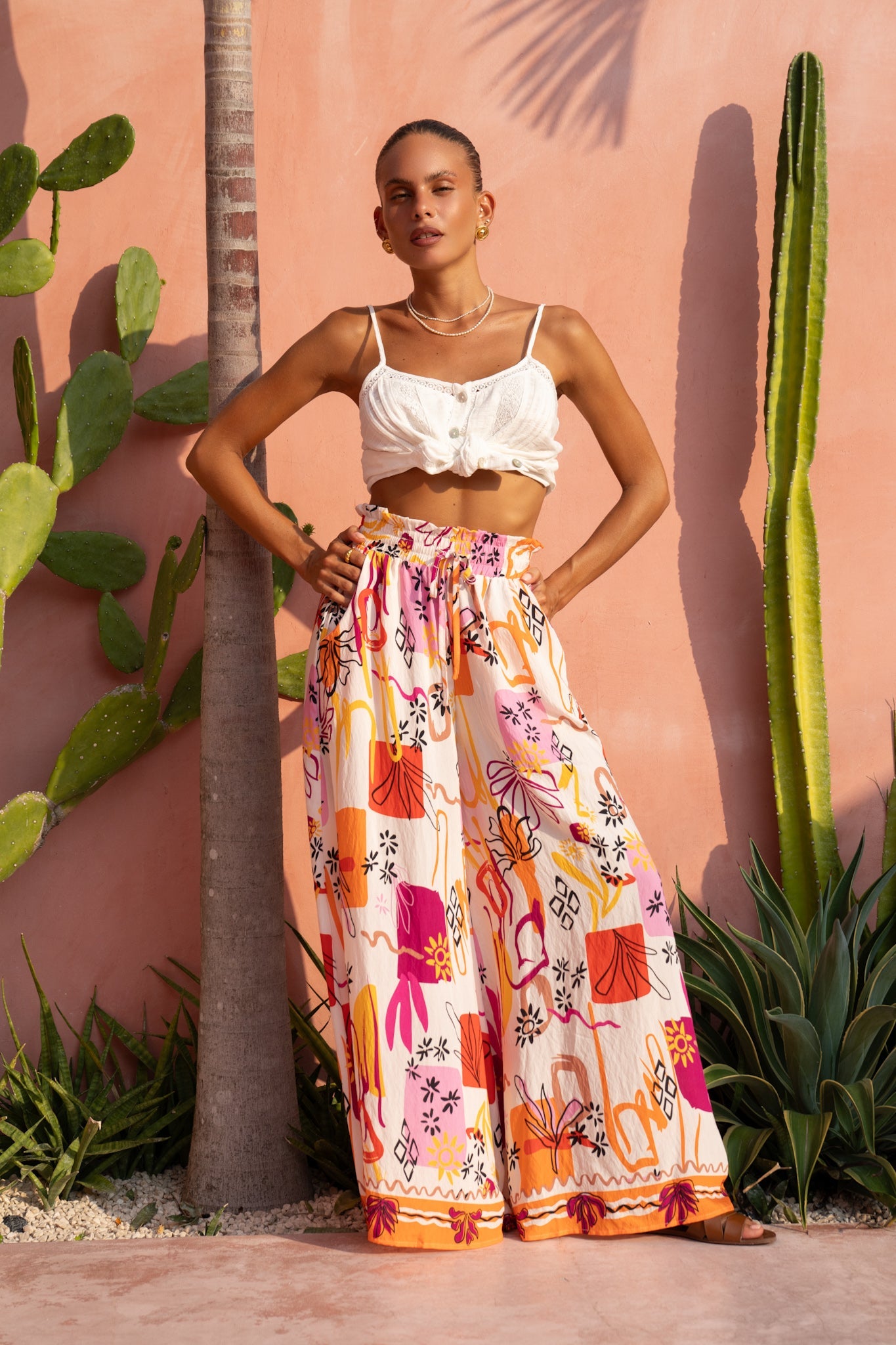 Heychic Saffron Abstract Wide Leg Pants (Orange)