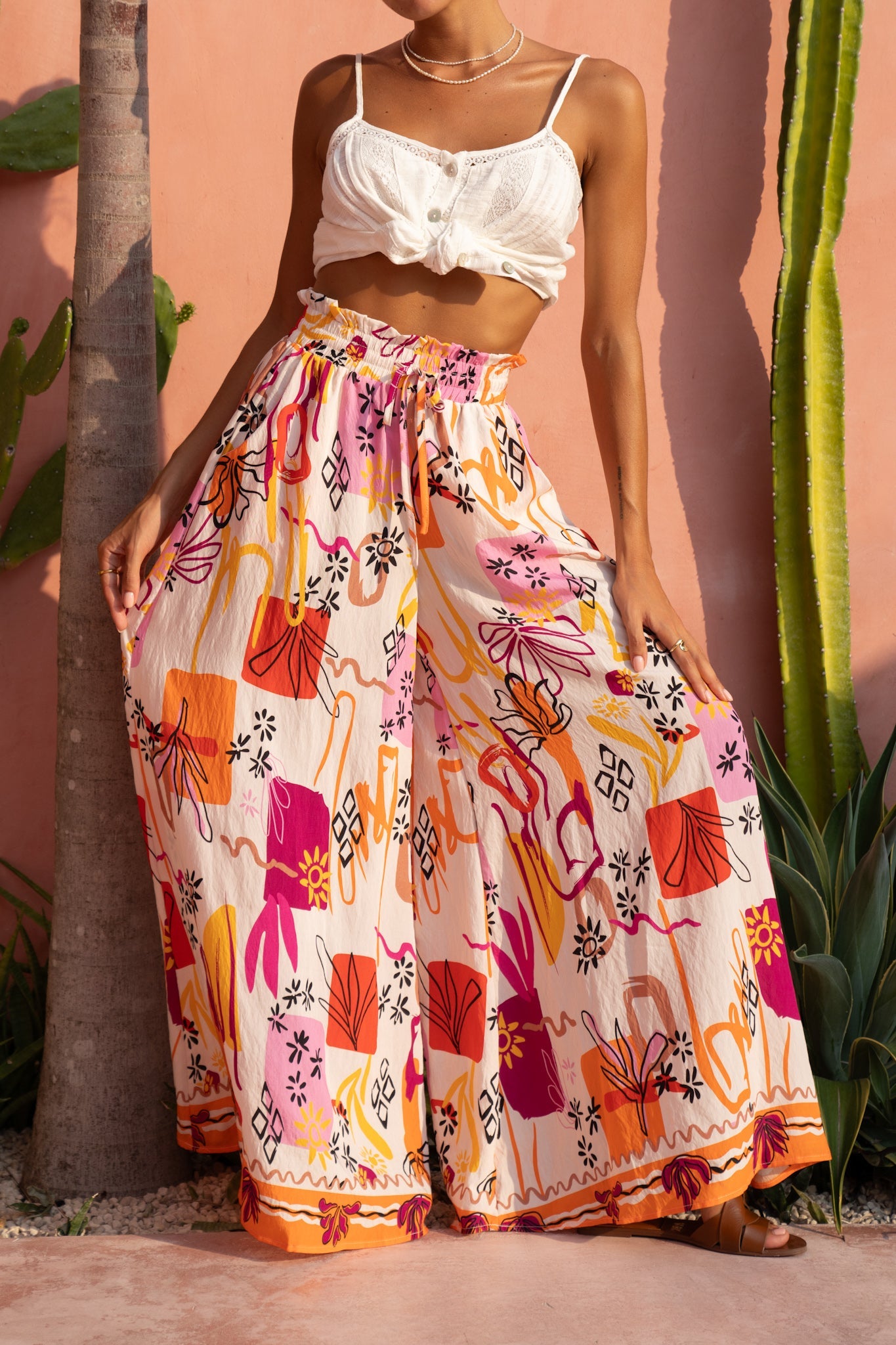 Heychic Saffron Abstract Wide Leg Pants (Orange)