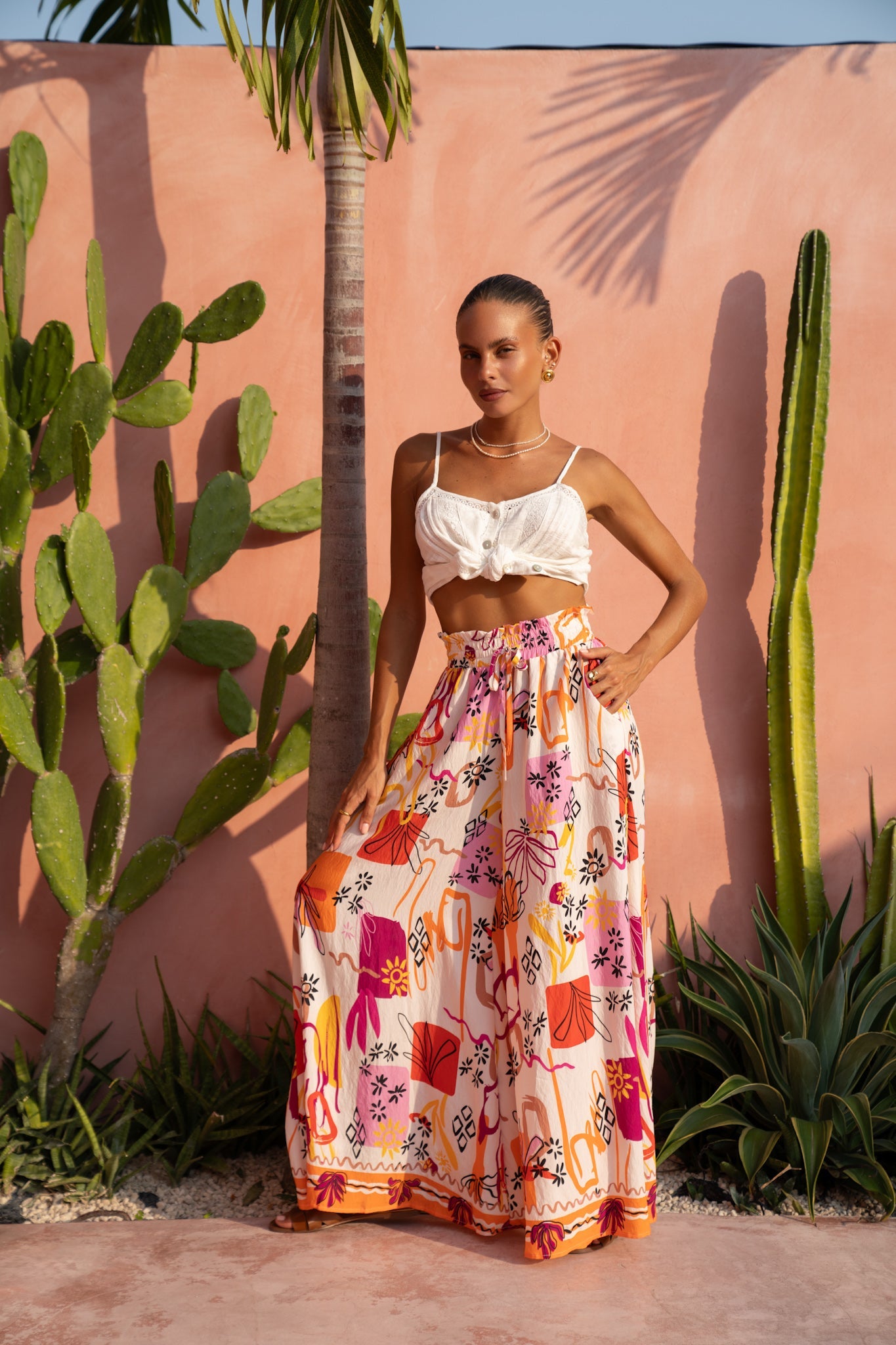 Heychic Saffron Abstract Wide Leg Pants (Orange)