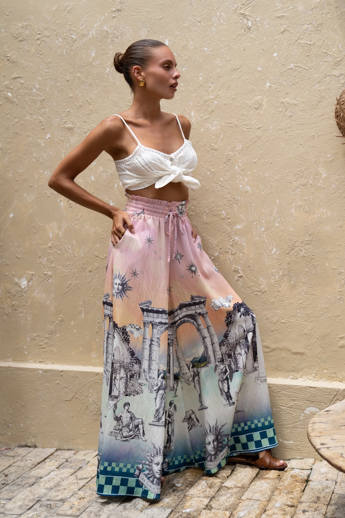 Heychic Valora Abstract Wide Leg Pants (Pink)