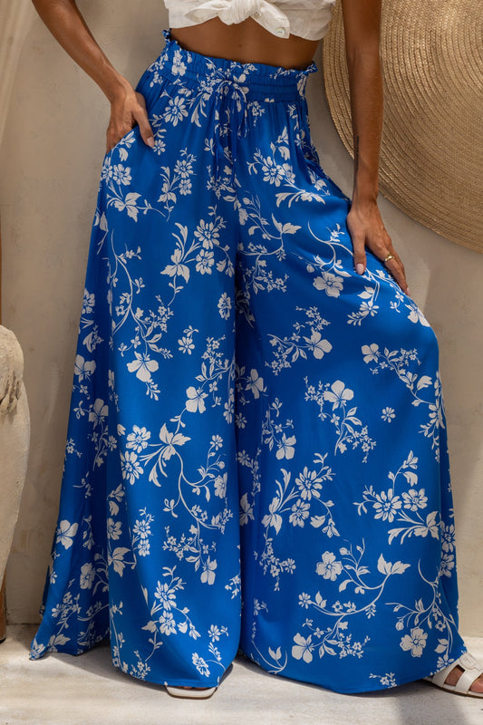 Heychic Lunaria Floral Wide Leg Pants (Blue)
