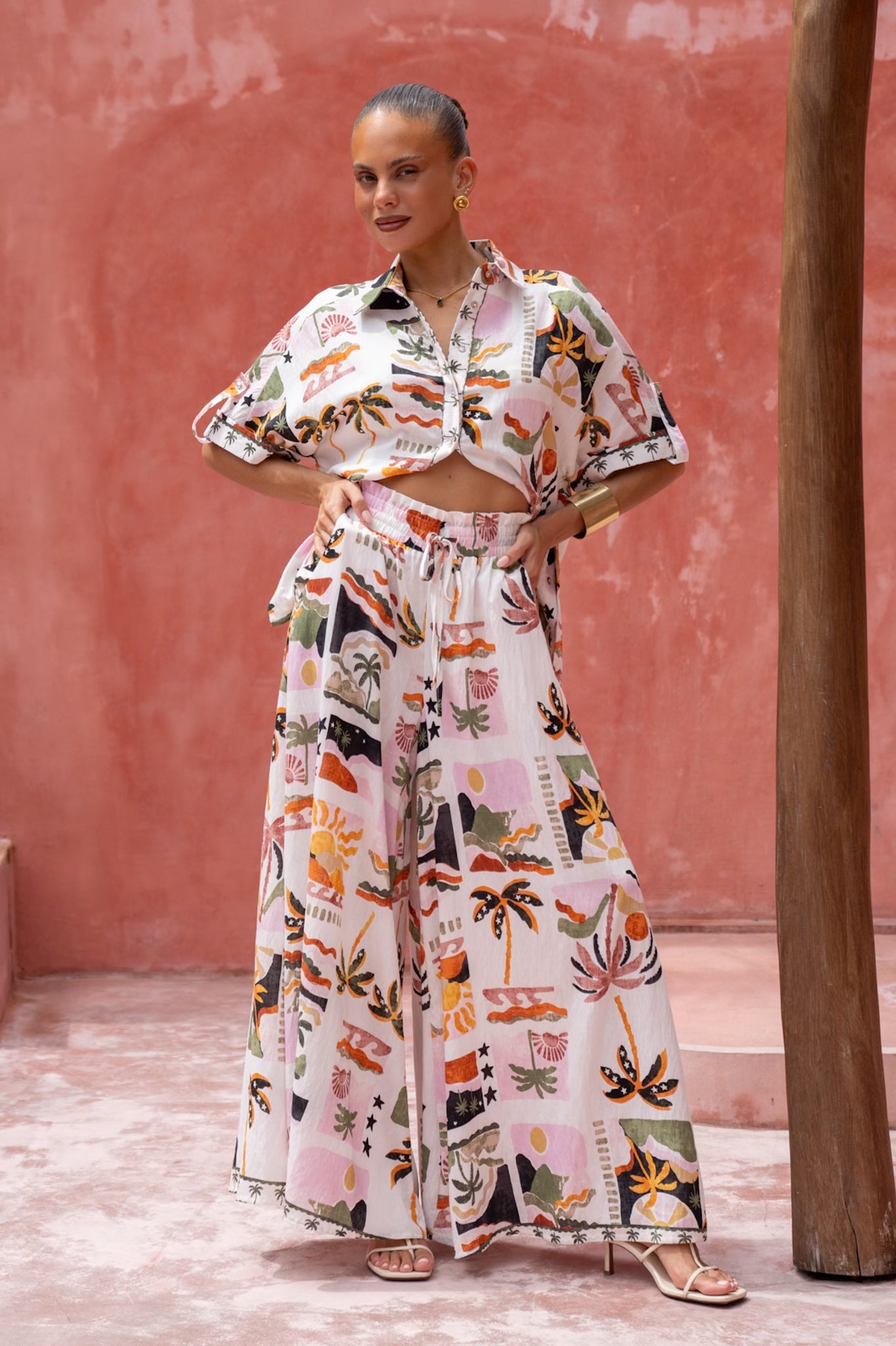 HEYCHIC Aeliana Multicolour Tropical Wide Leg Pants (Multi)