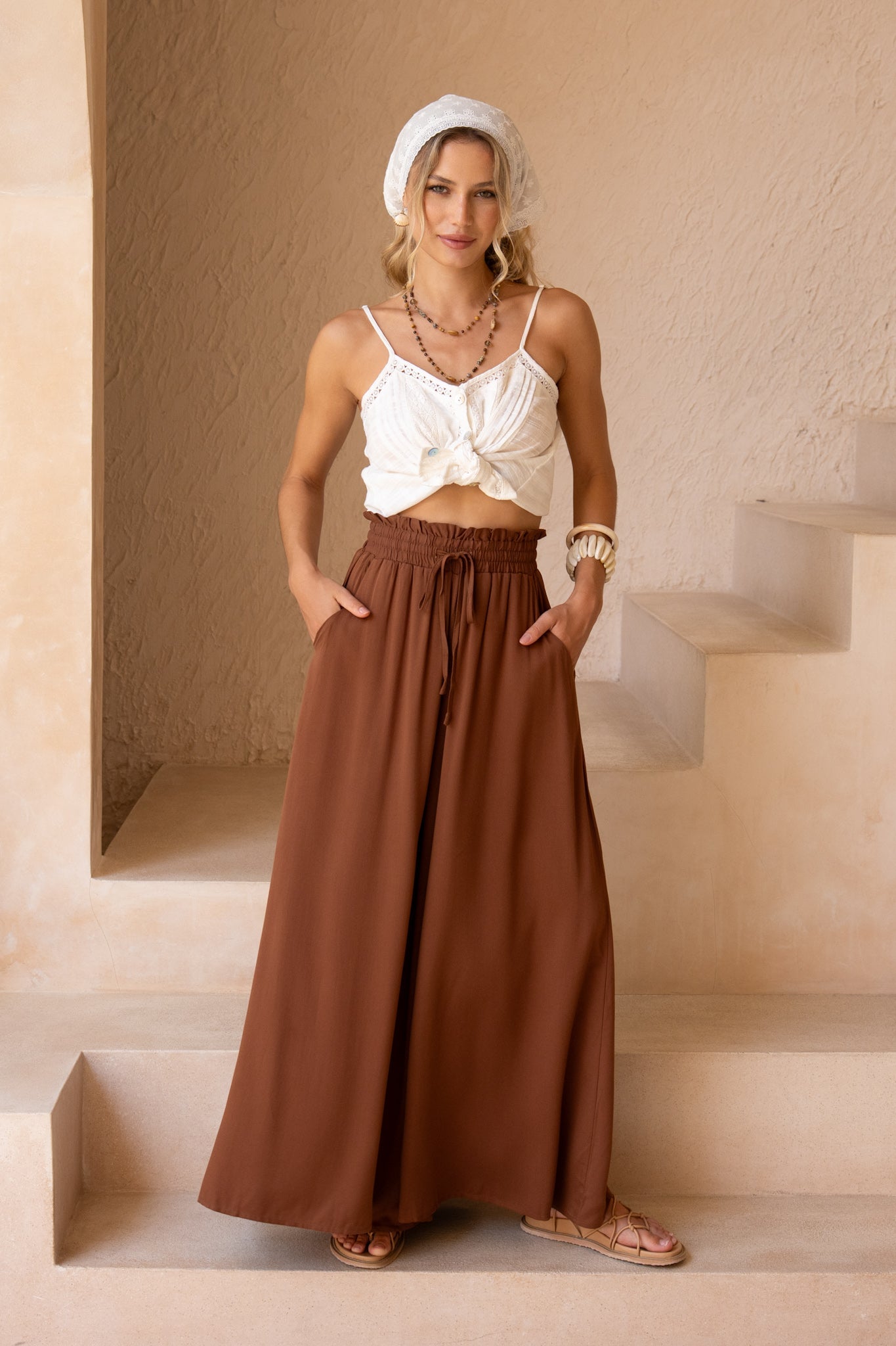 HEYCHIC Aya Wide Leg Pants (Brown)
