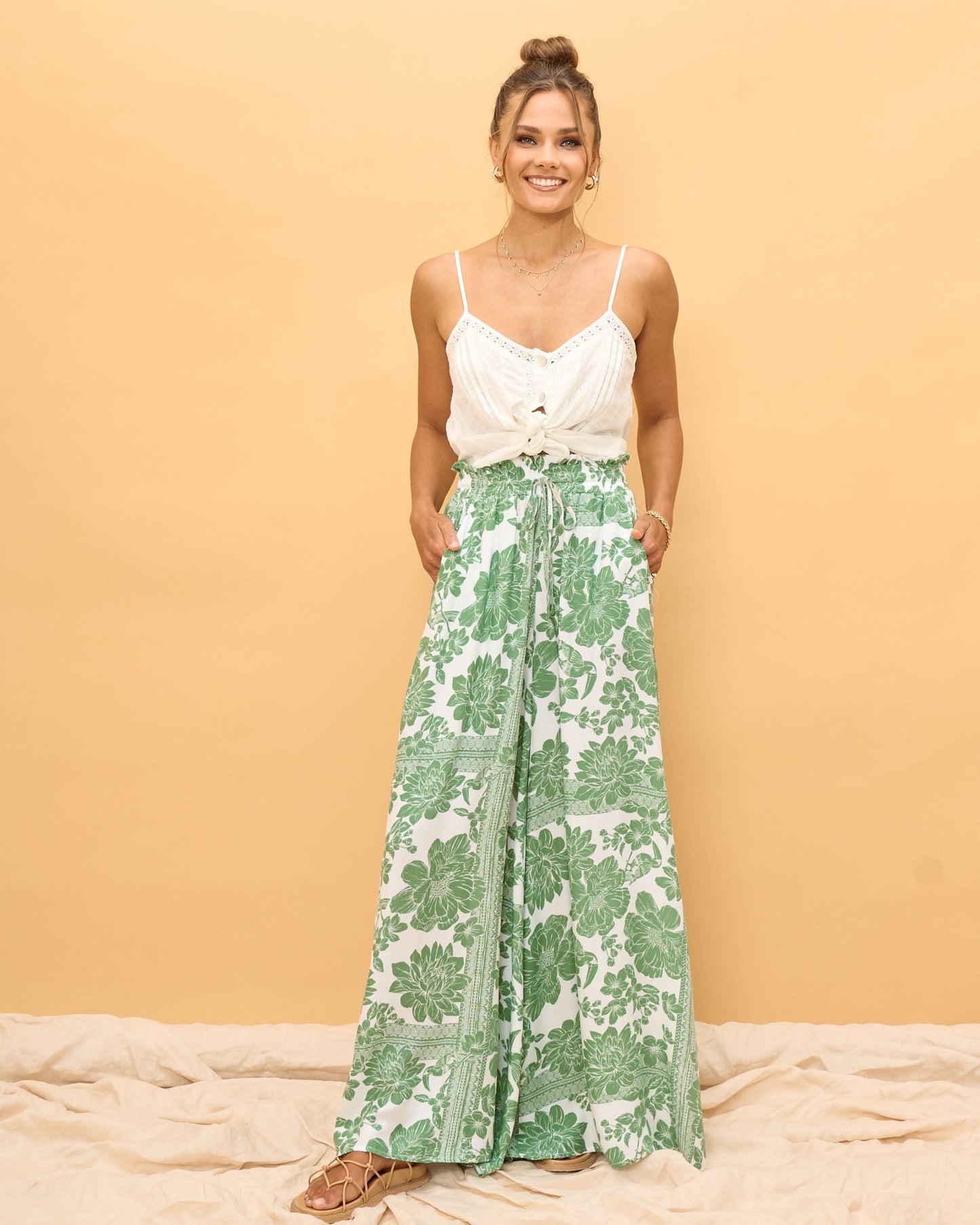 Heychic Viridiana Green Wide Leg Pants (Floral)
