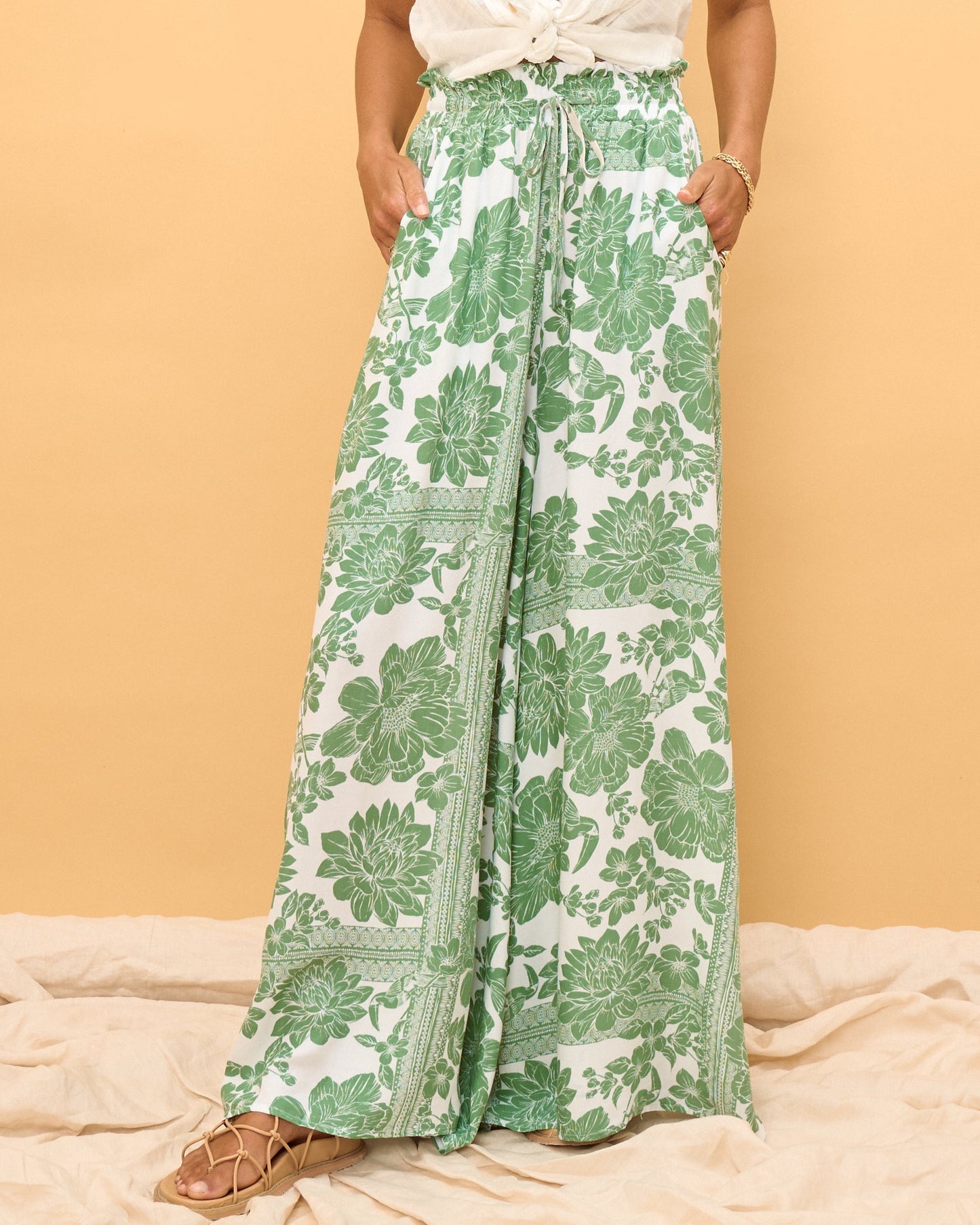 Heychic Viridiana Green Wide Leg Pants (Floral)