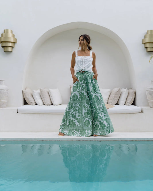 Heychic Viridiana Green Wide Leg Pants (Floral)