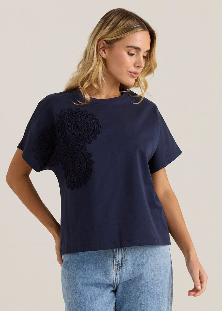 Sass Clothing Mira Crochet Tee (Navy)