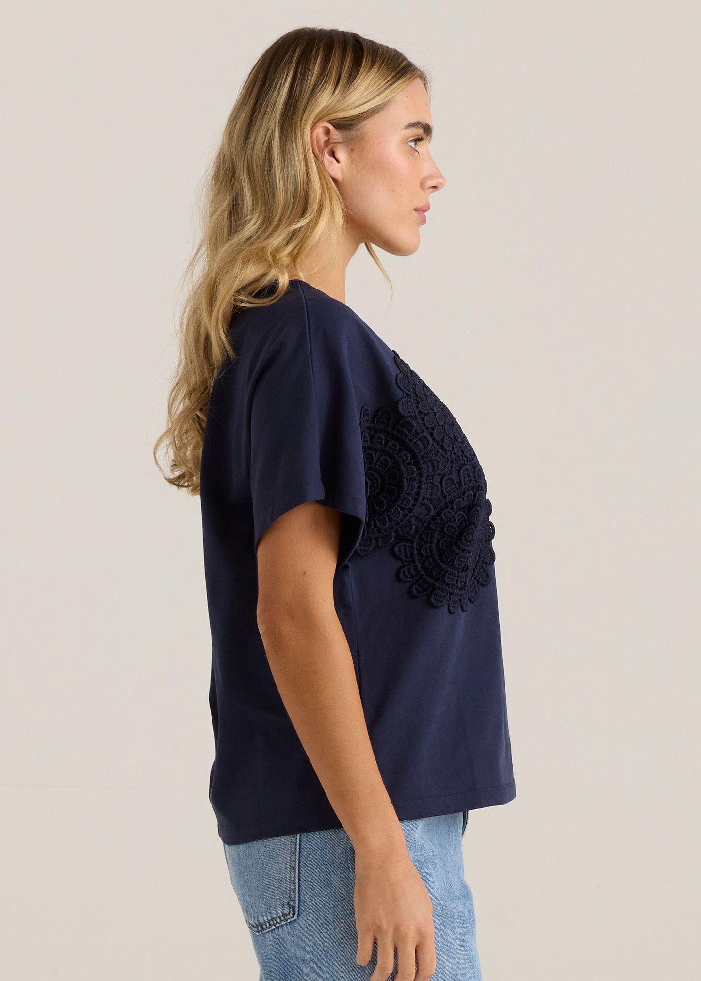 Sass Clothing Mira Crochet Tee (Navy)