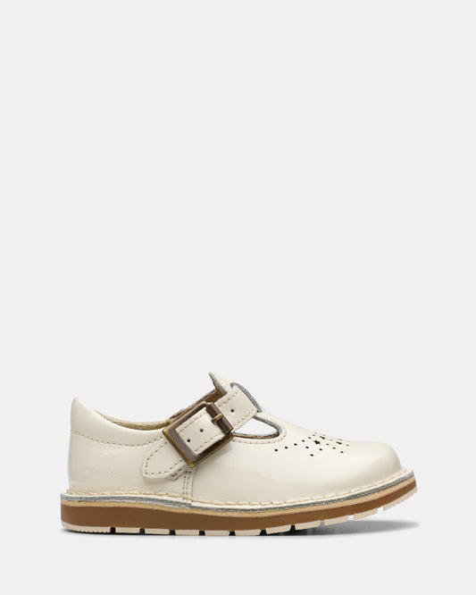 Image of Footwear. Productname: Joyful Skip T. White Patent in White Patent colour by brand - Clarks