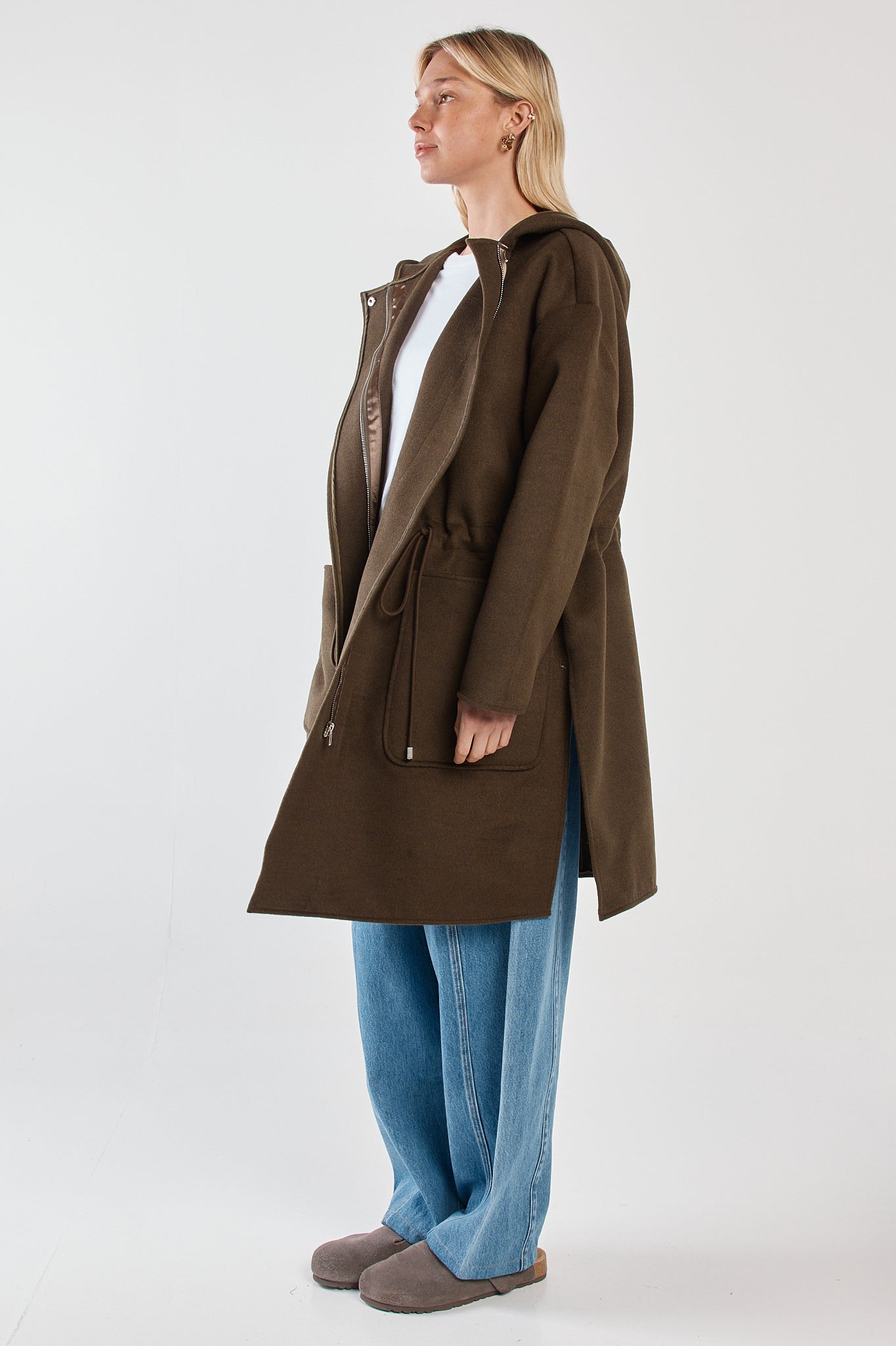 Sass Clothing Maxi Hooded Coat (Dark Olive)