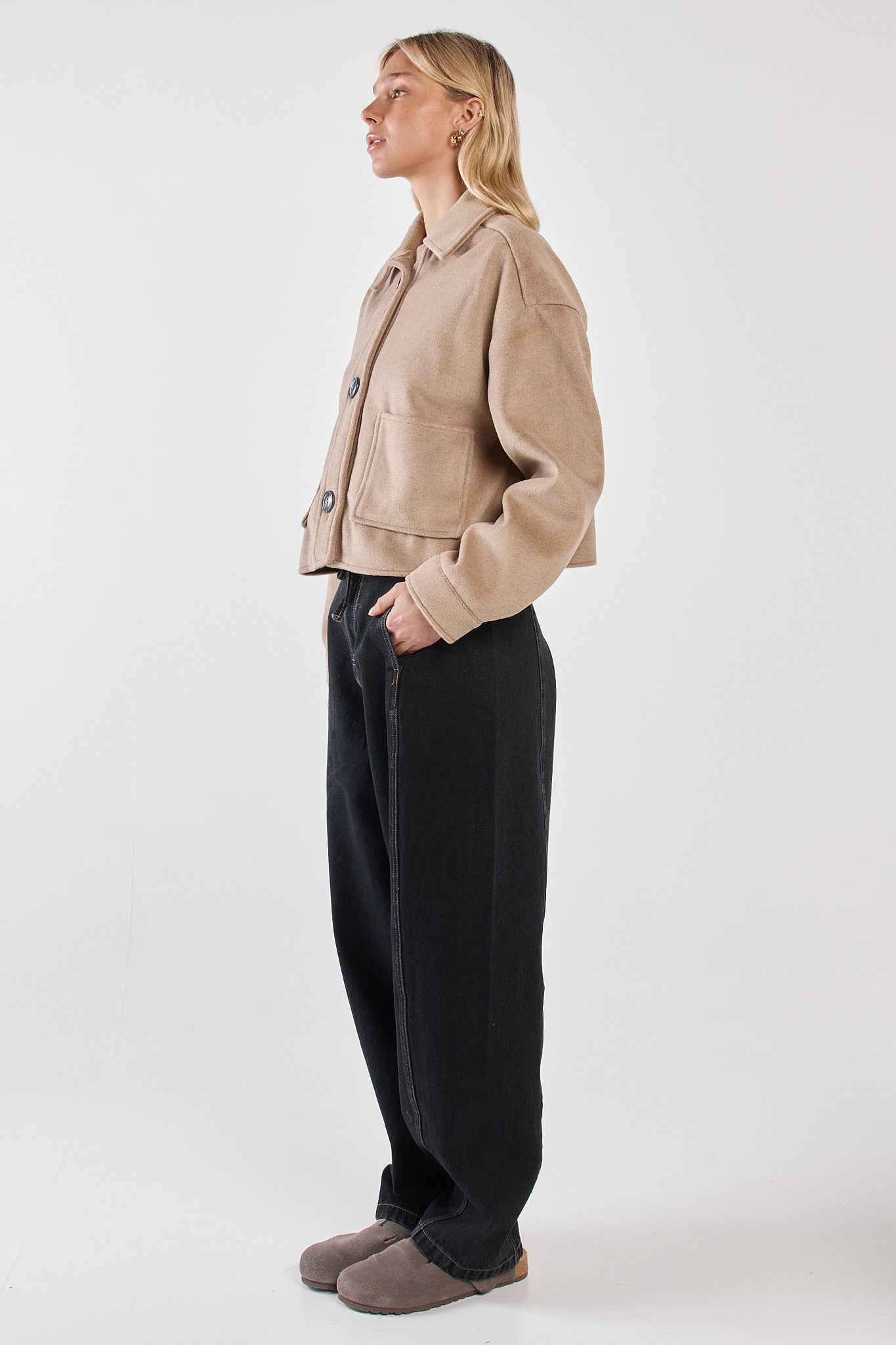 Sass Clothing Rochelle Cropped Coat (Mushroom Grey)