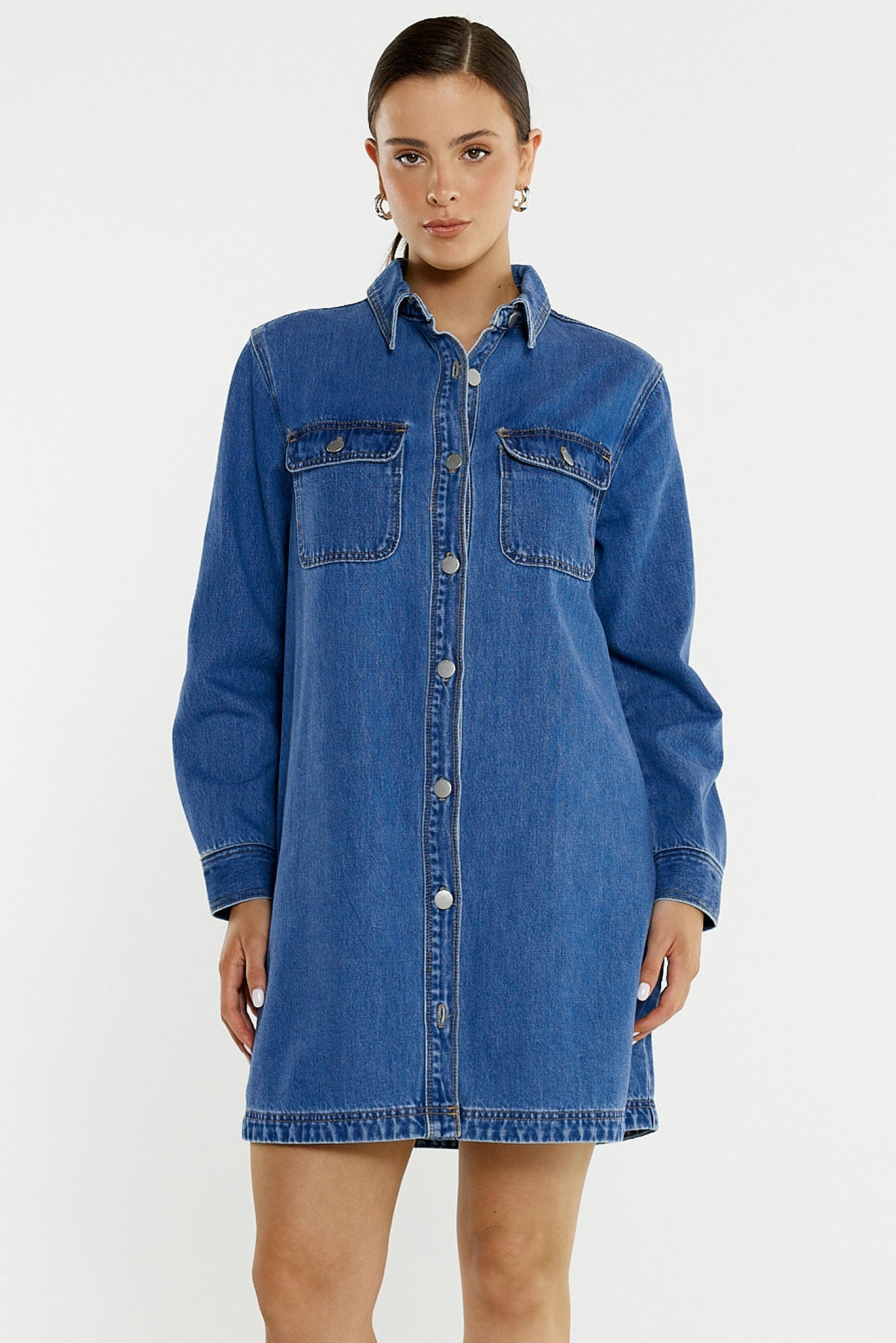 Image of Dresses. Product name - Aveline Denim Shirt Dress in Classic Blue colour by brand - Sass Clothing