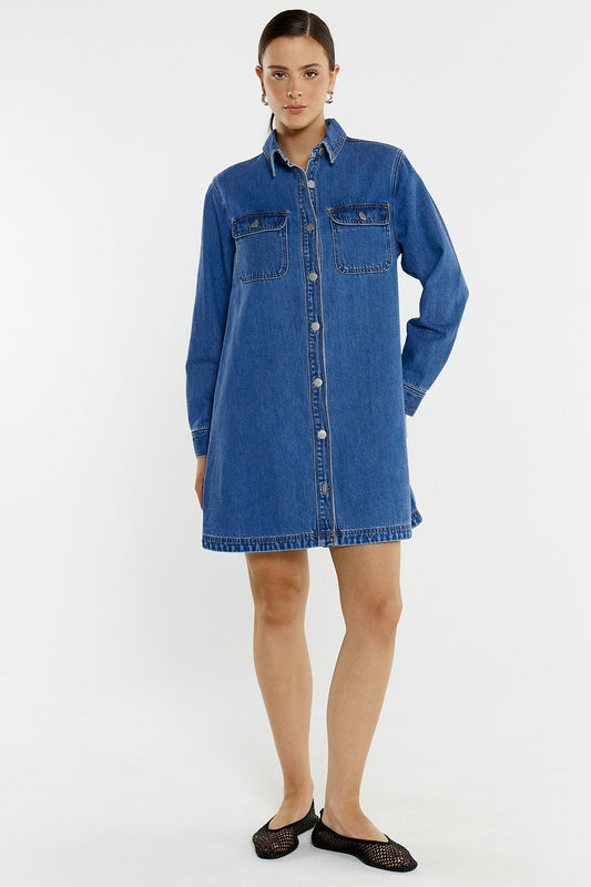 Sass Clothing Aveline Denim Shirt Dress (Classic Blue)