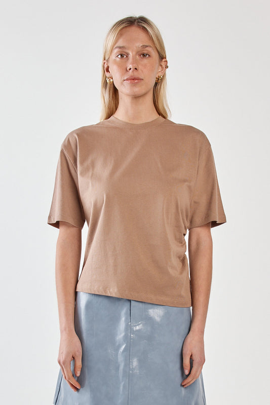 Image of T-Shirts. Product name - Camie Gathered Seam Tee Mushroom in Mushroom colour by brand - Sass Clothing