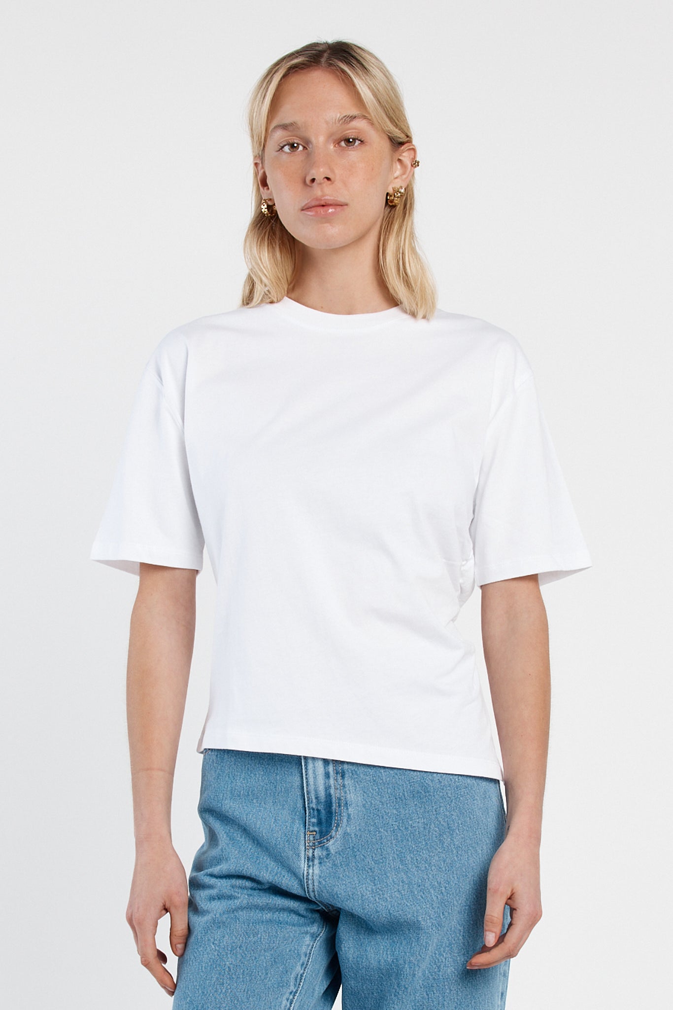 Image of T-Shirts. Product name - Camie Gathered Seam Tee White in White colour by brand - Sass Clothing