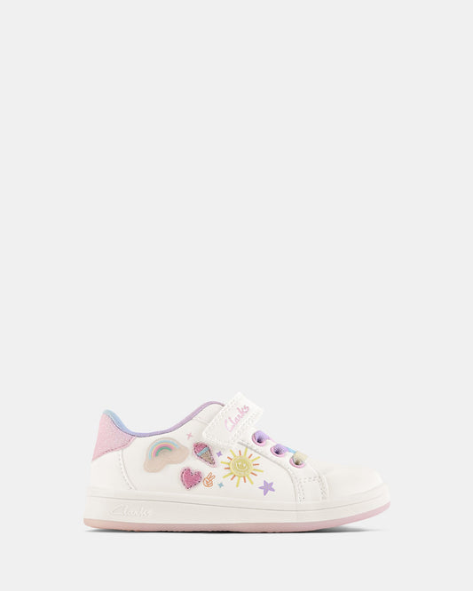 Image of Sneakers. Productname: Delacey Jnr White Multi in White Multi colour by brand - Clarks