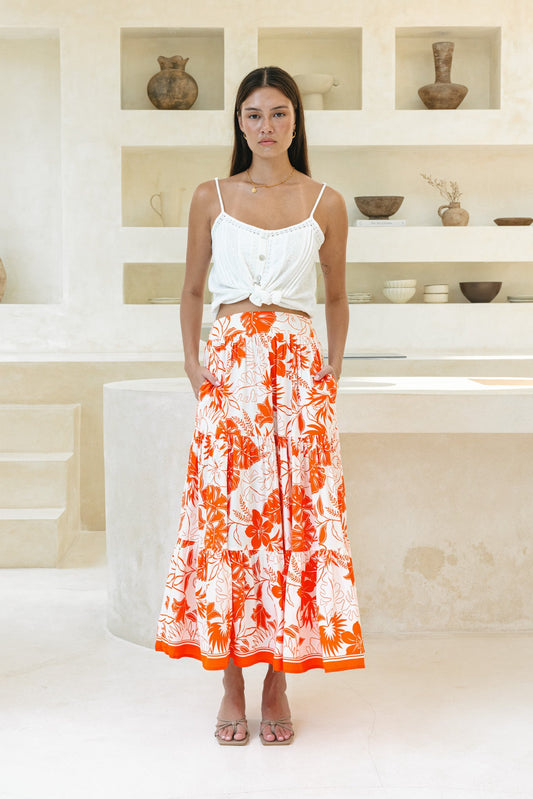 Heychic Chiara Tropical Maxi Skirt (Orange)