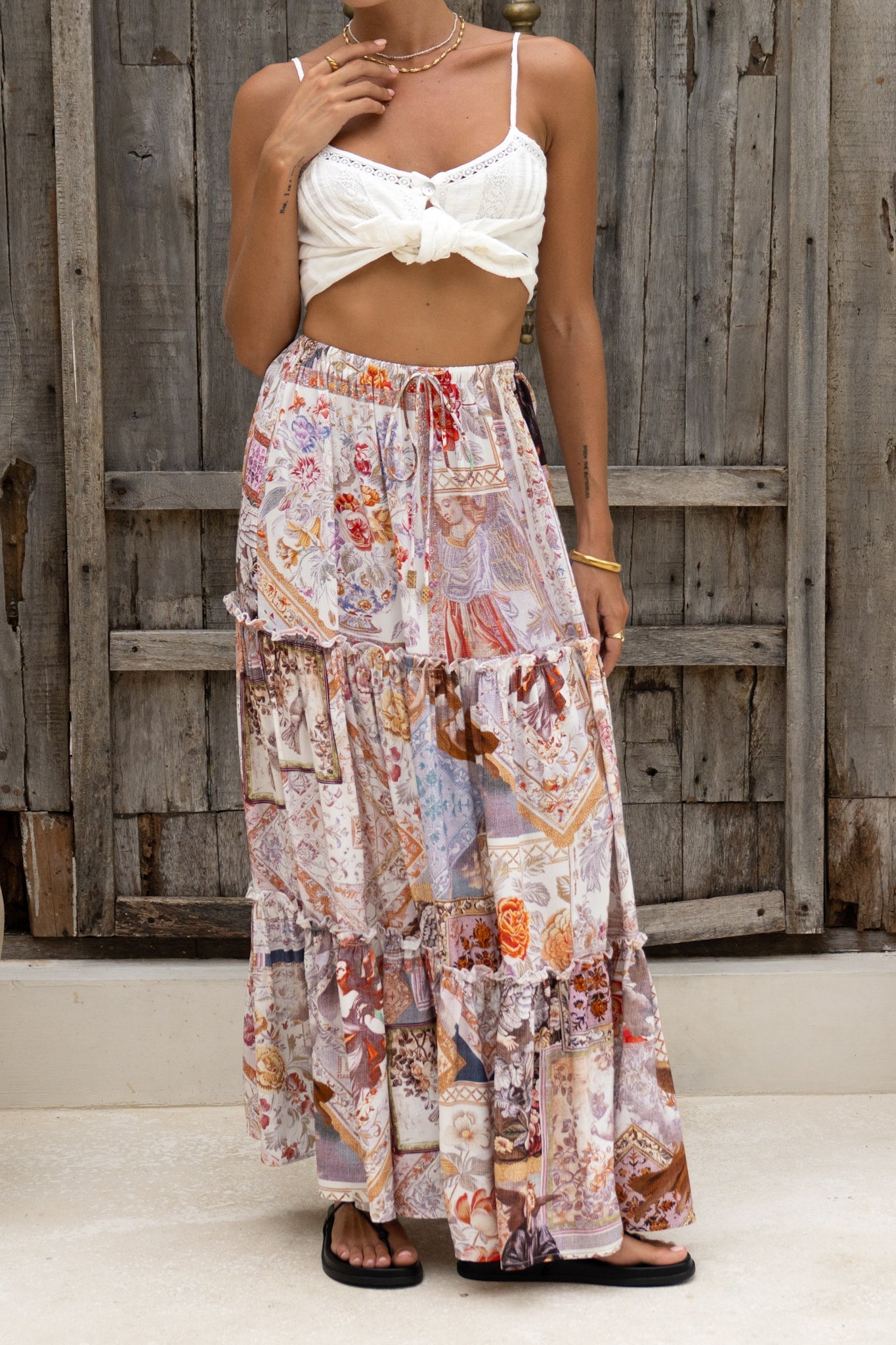 Heychic Kasia Abstract Maxi Skirt (Beige)