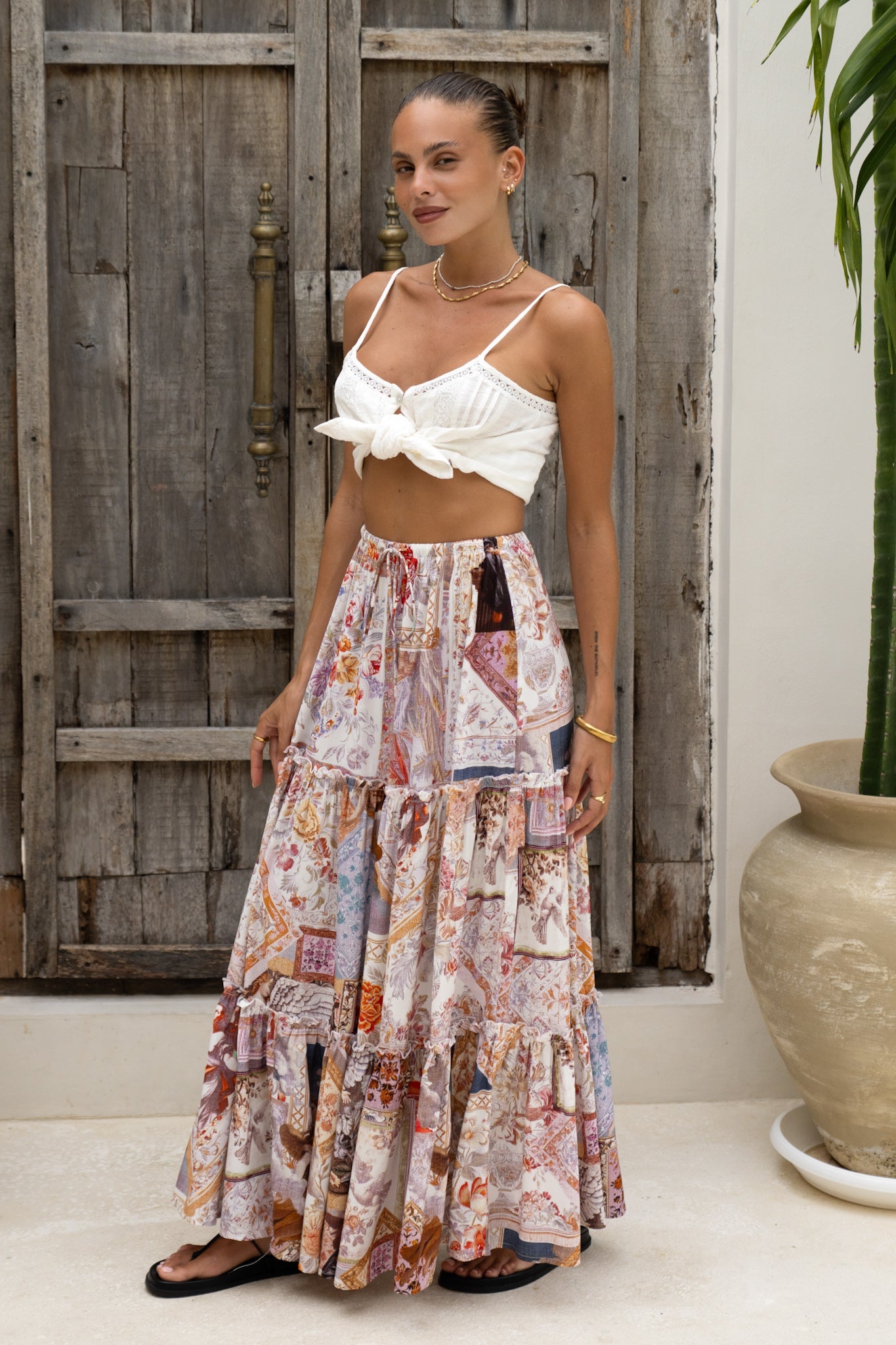 Heychic Kasia Abstract Maxi Skirt (Beige)