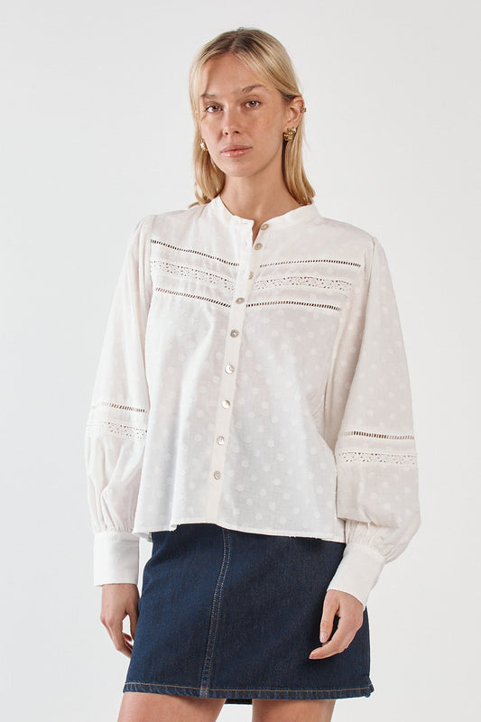 Image of Blouses. Product name - Eleri Lace Blouse White in White colour by brand - Sass Clothing
