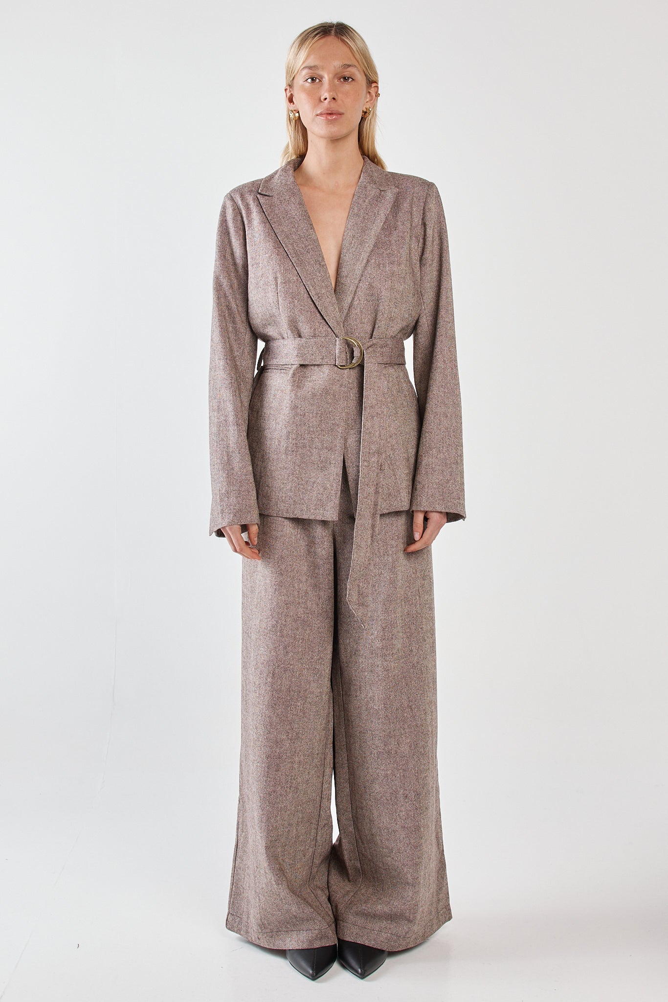 Sass Clothing Thalia Belted Blazer (Chocolate Birdseye)