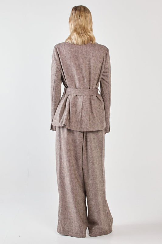 Sass Clothing Thalia Belted Blazer (Chocolate Birdseye)