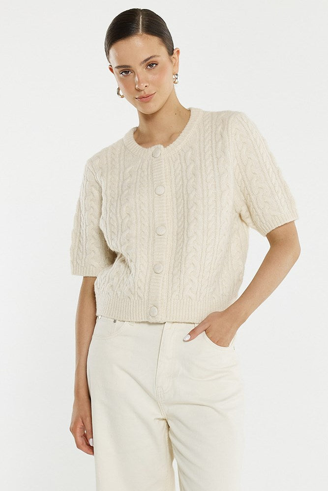 Image of Cardigans. Product name - Gia Cable Cardi in Cream colour by brand - Sass Clothing
