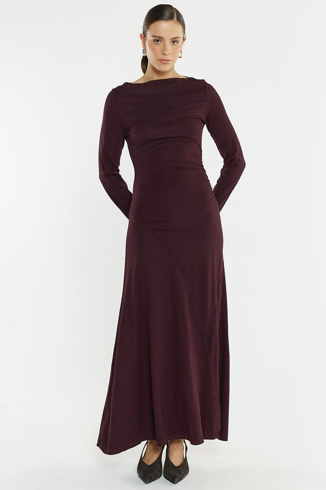 Sass Clothing Jade Seamed Jersey Dress (Burgundy)