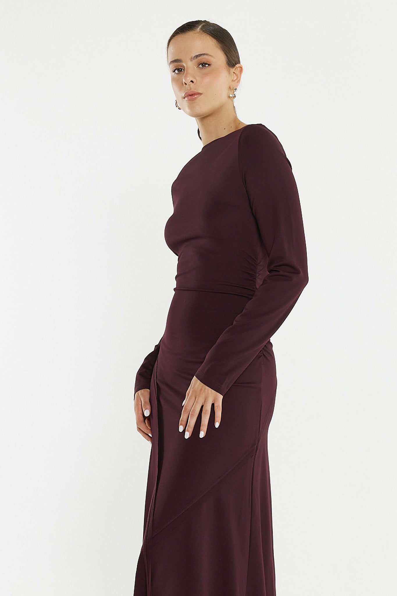 Sass Clothing Jade Seamed Jersey Dress (Burgundy)