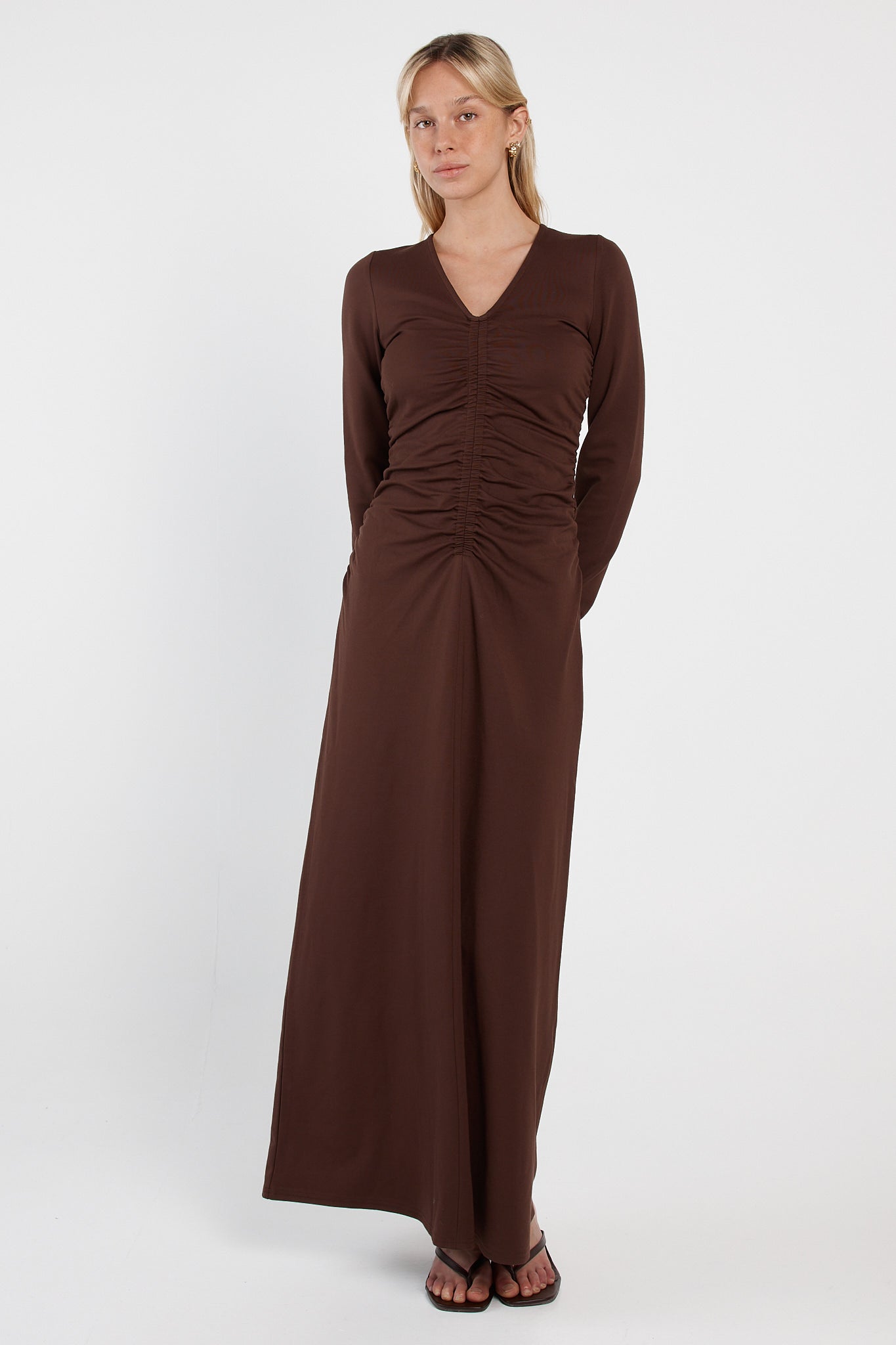 Sass Clothing Abia Gathered Front Jersey Dress (Chocolate)