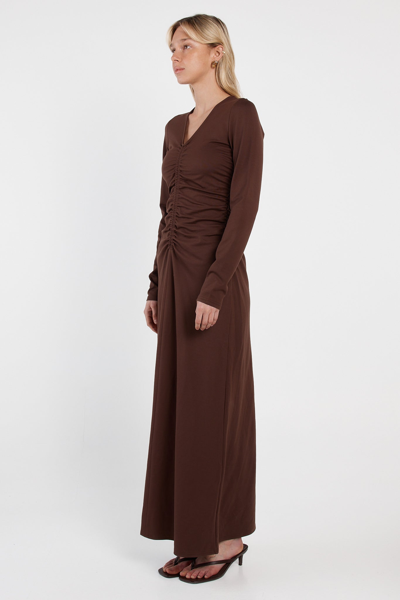 Sass Clothing Abia Gathered Front Jersey Dress (Chocolate)