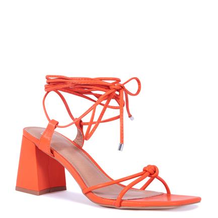 Image of Sandals. Product name - Uriah Women's Strappy Low Heel PAPAYA Novo Sandals in Papaya colour by brand - NOVO
