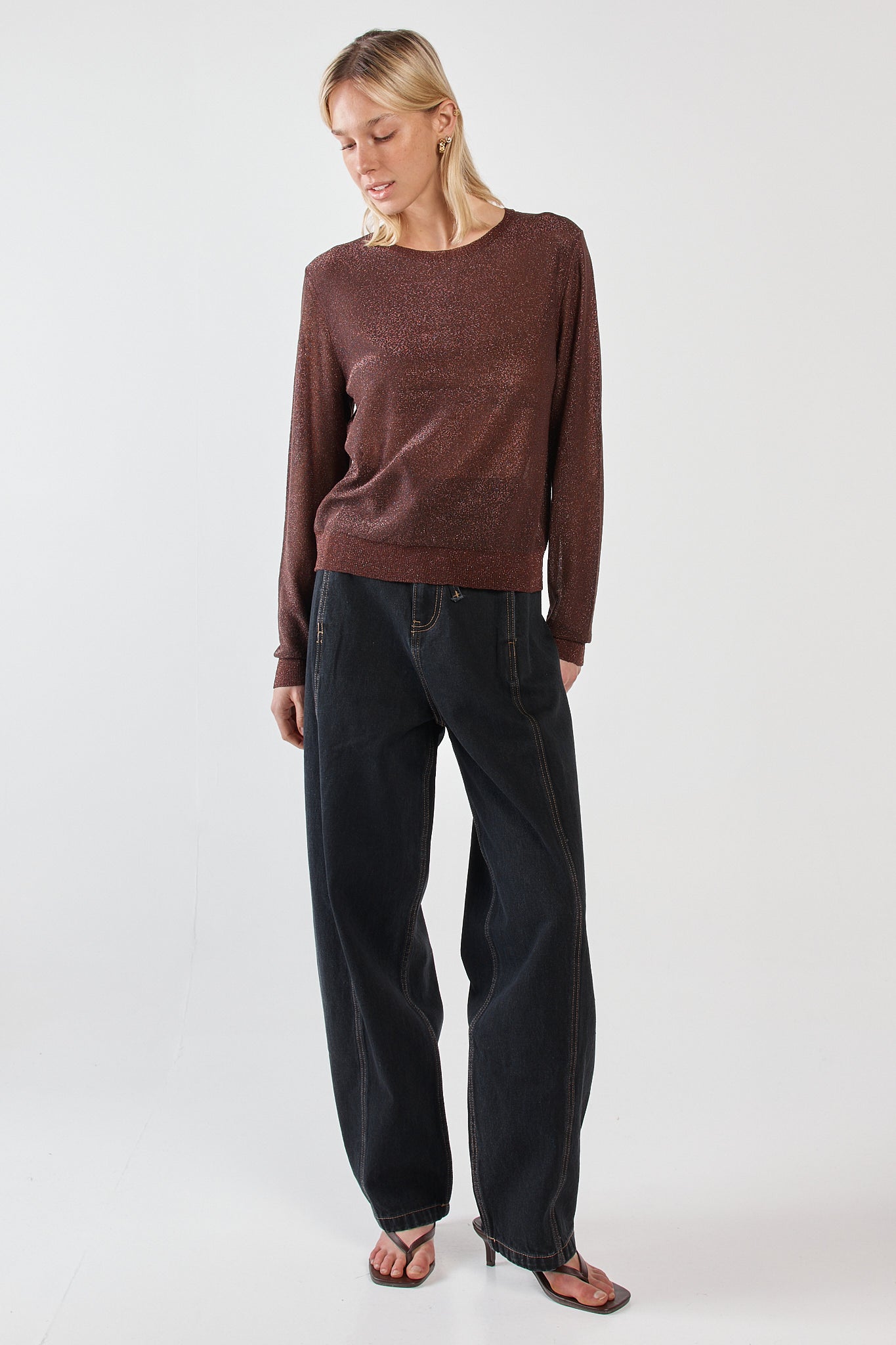 Sass Clothing Maiken Lurex Knit Jumper (Chocolate)