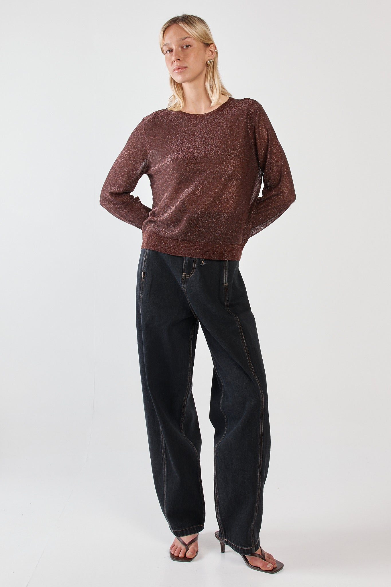 Sass Clothing Maiken Lurex Knit Jumper (Chocolate)