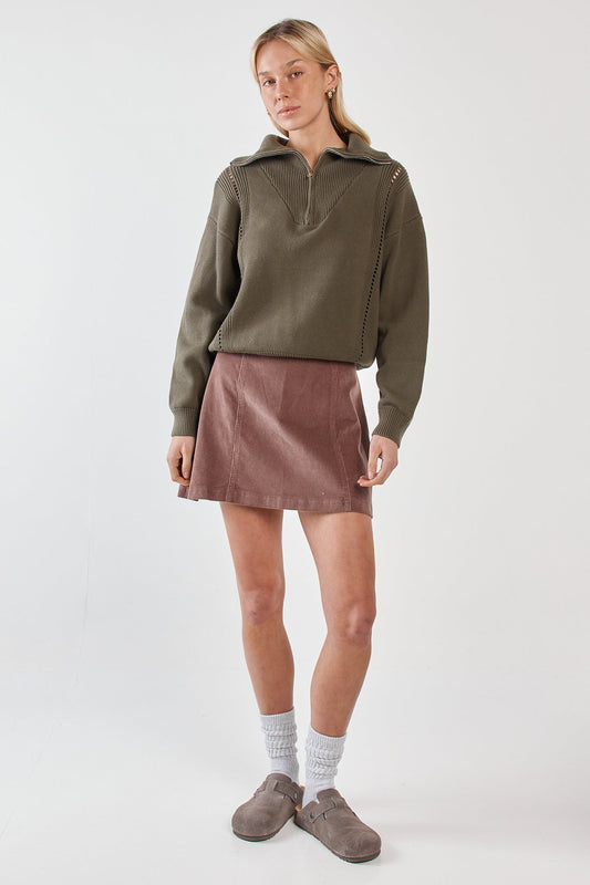 Sass Clothing Parco Cord Mini Skirt (Mushroom)