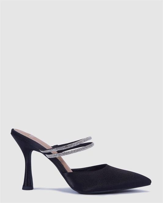 Image of Heels. Product name - Idris Women's Evening Shoes Black Satin Novo Evening in Black Satin colour by brand - NOVO