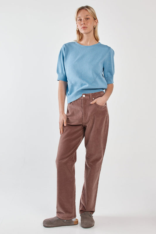 Sass Clothing Esti Pointelle Knit Tee (Denim Blue)