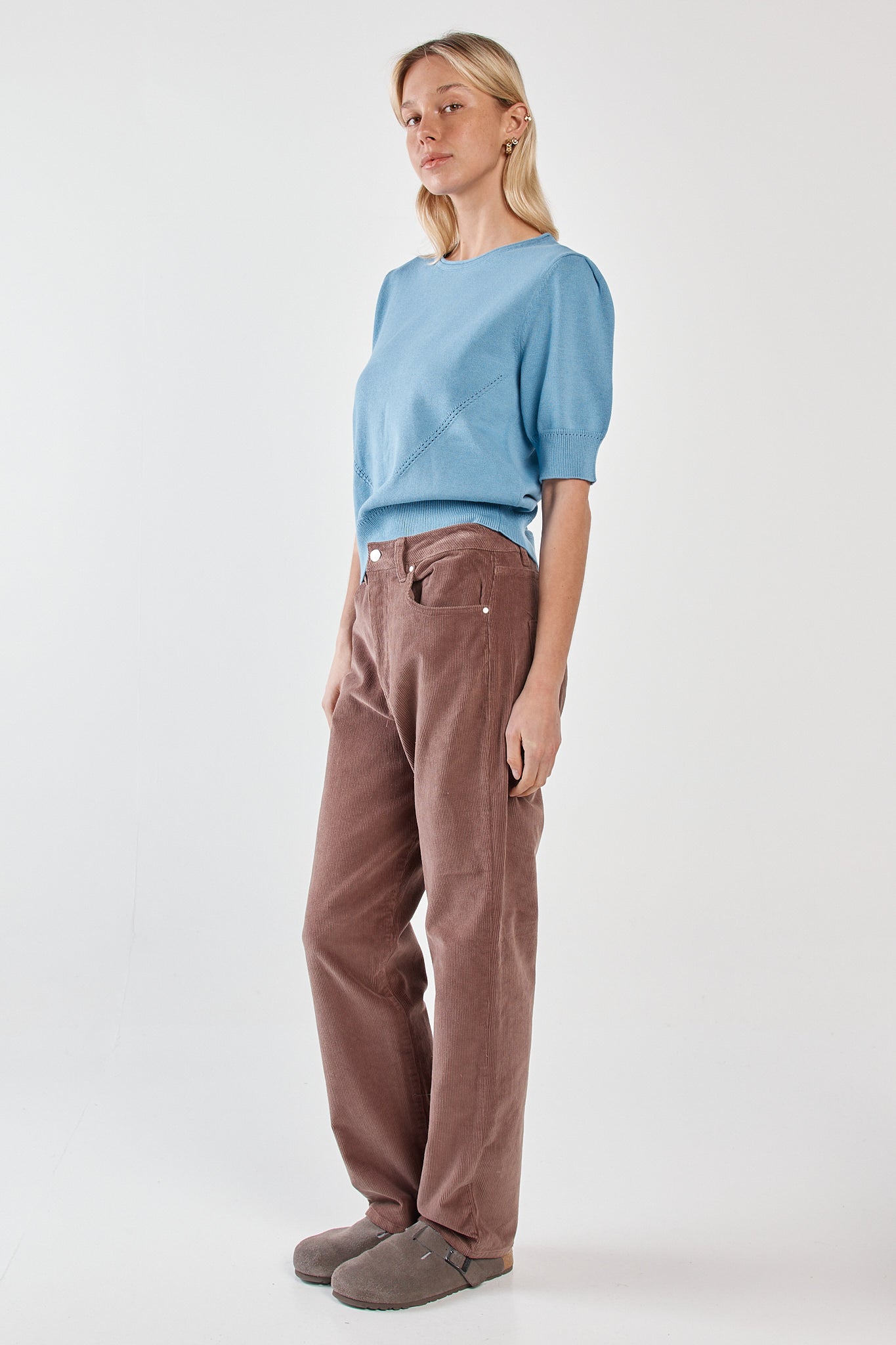 Sass Clothing Esti Pointelle Knit Tee (Denim Blue)