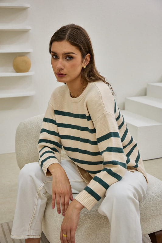 Heychic Anya Green Stripe Knit Sweater (Forest)
