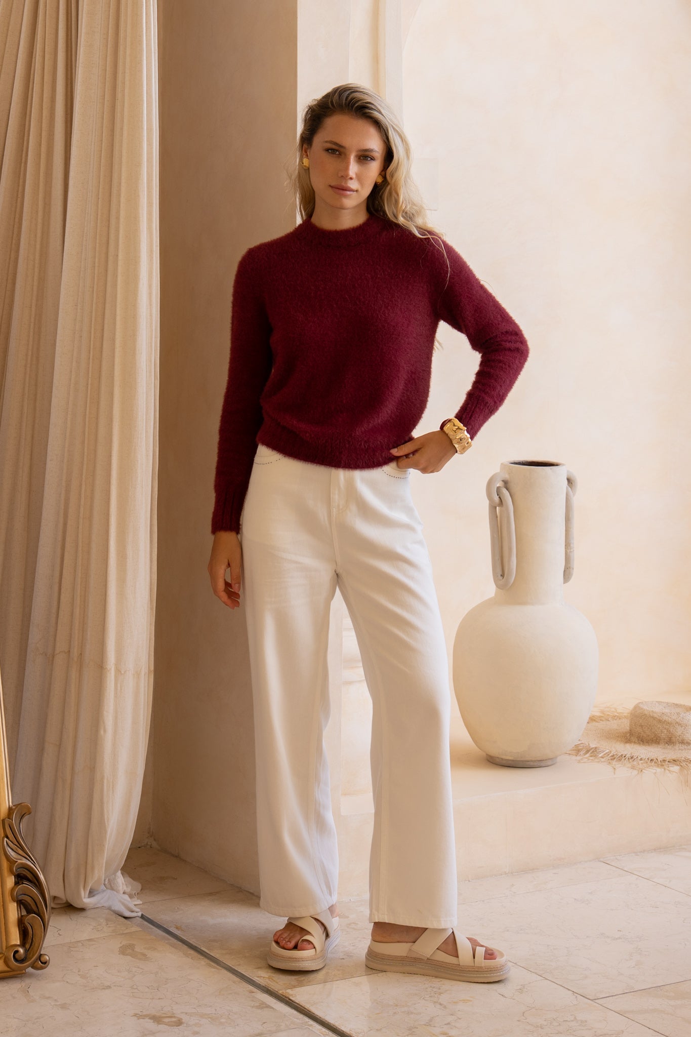 HEYCHIC Jase Burgundy Knit Sweater (Red)