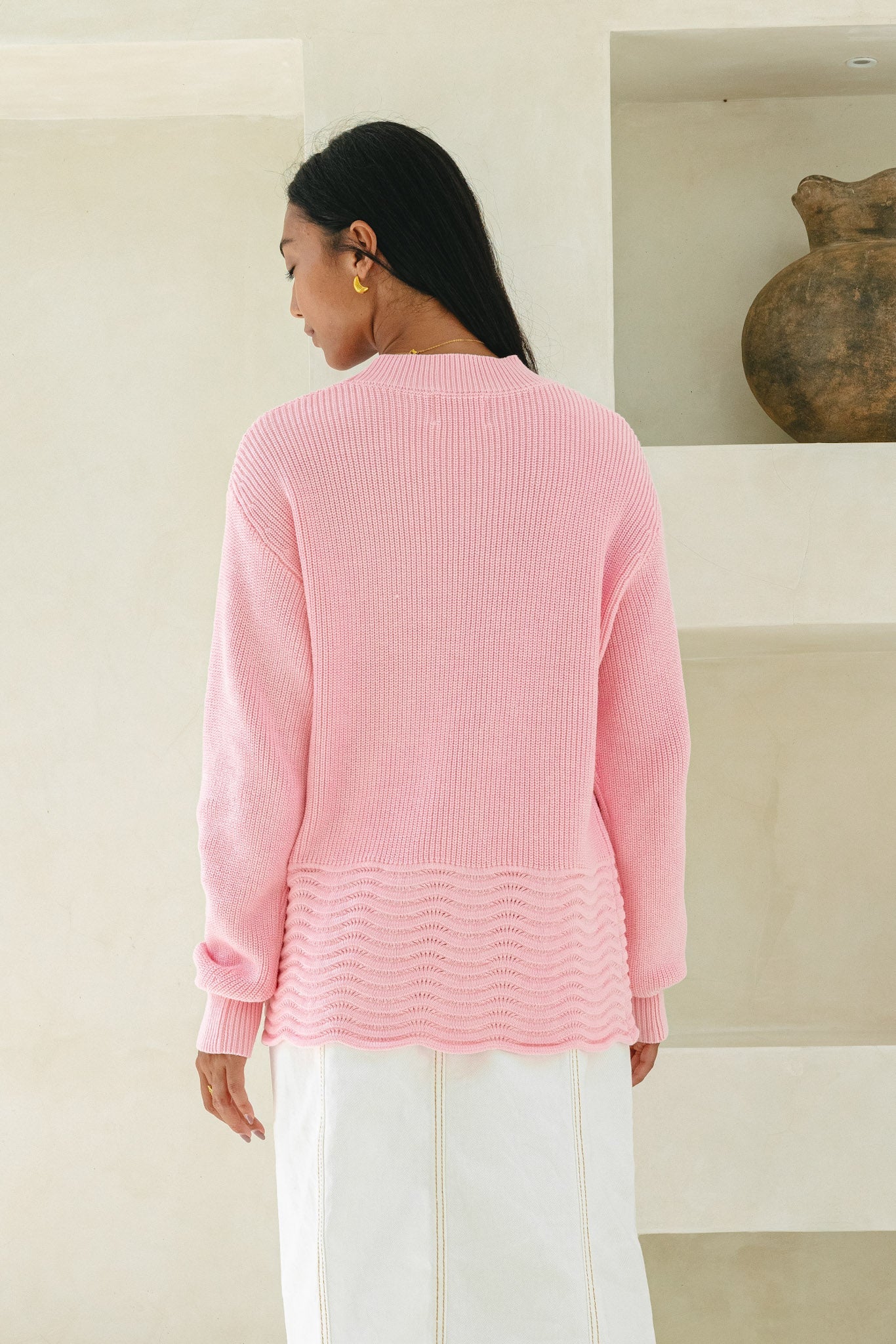 Heychic Claudia Scallop Hem Knit Sweater (Pink)