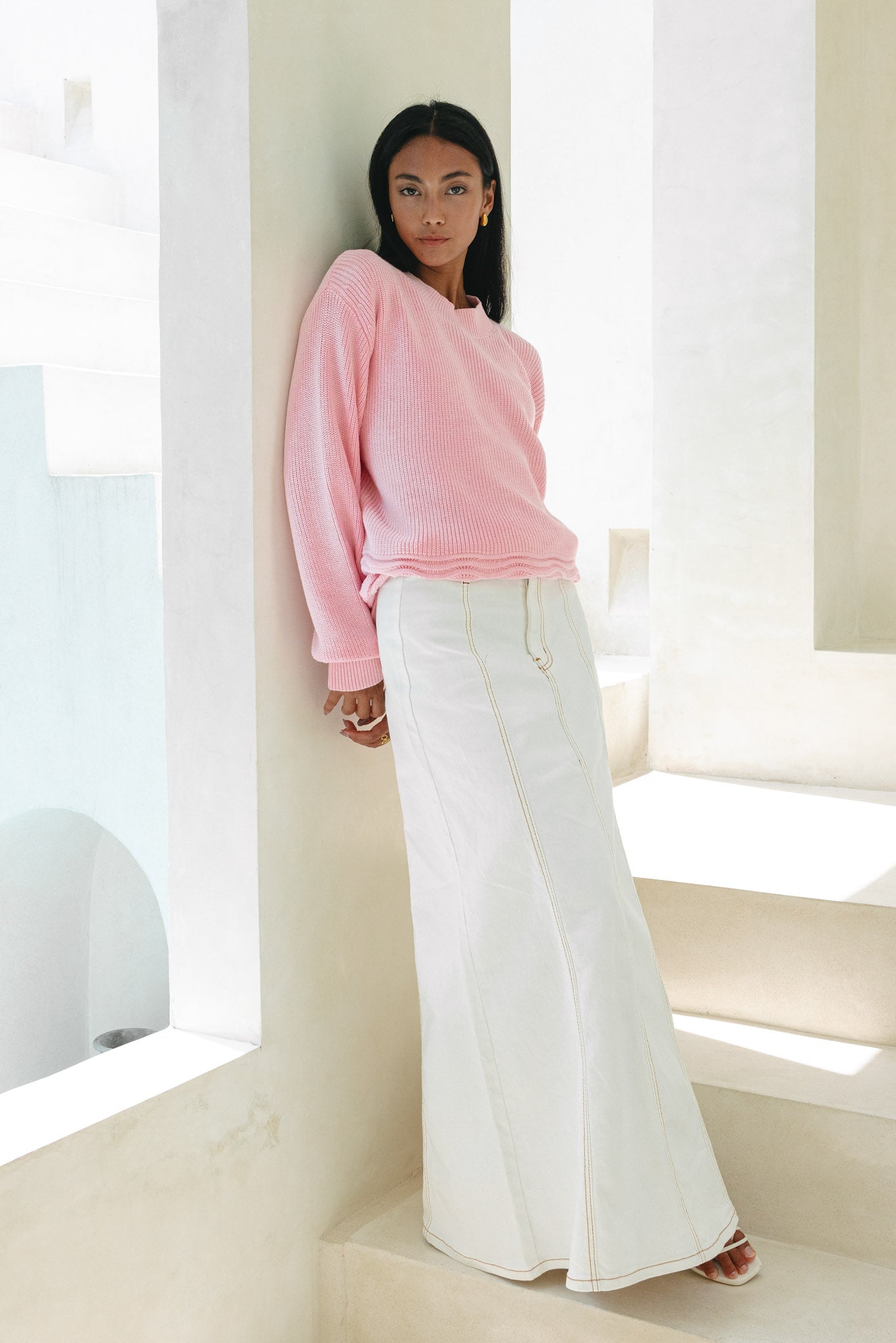 Heychic Claudia Scallop Hem Knit Sweater (Pink)